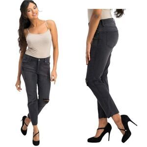 Pistola Aces High Black Distressed Hi-Rise Straight Leg Jeans Stretch Raw Hem 28